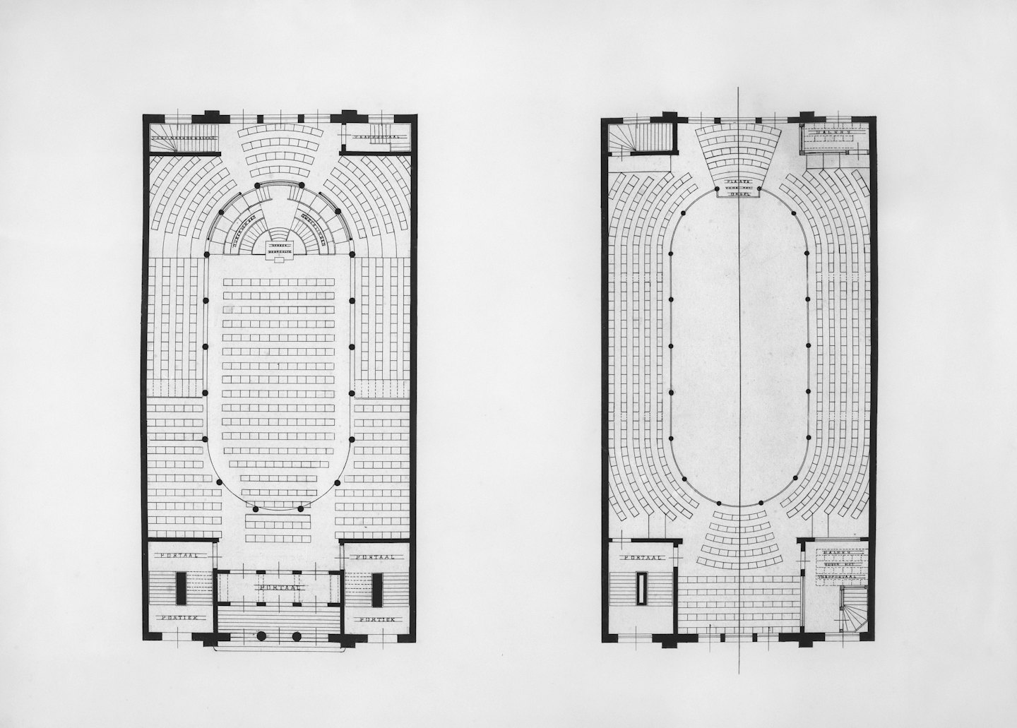 Piante architettoniche di un grande teatro.